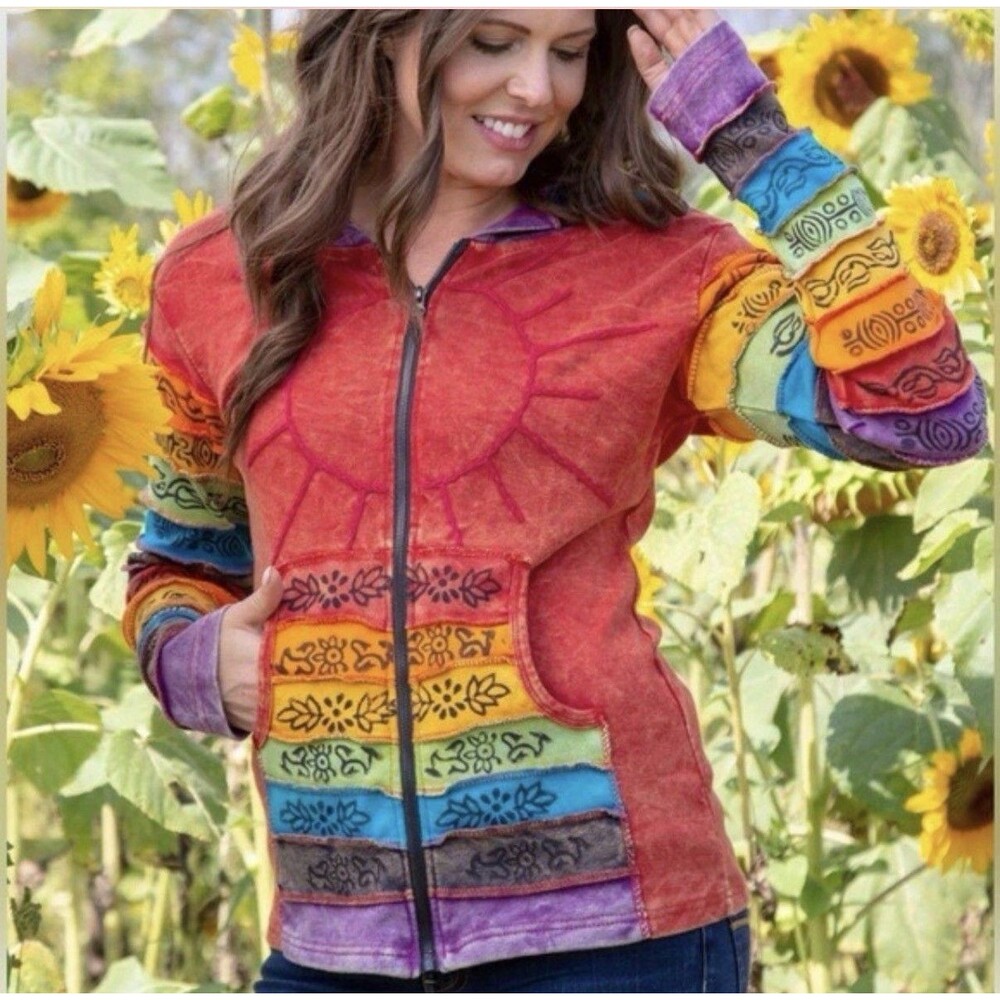 The Greater Good Sunshine Daydream Rainbow Full Zip Hoodie Women’s L - Picture 1 of 15